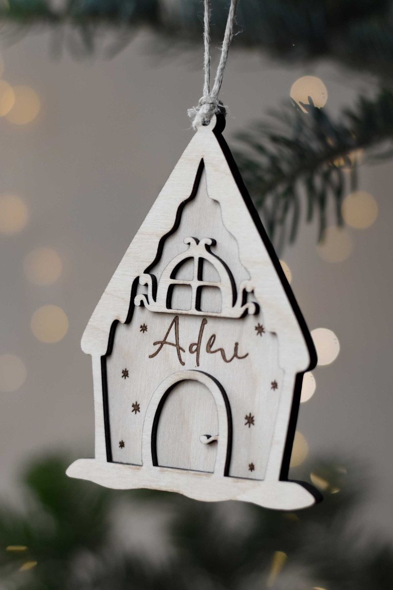 Mézeskalács házikó karácsonyfadísz saját névvel